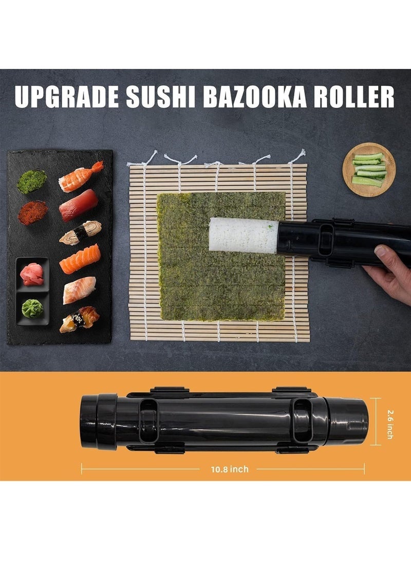 مجموعة صنع السوشي، مجموعة قاذف السوشي مع طقم درام، مجموعة سوشي للمبتدئين، تشمل حصيرة سوشي من الخيزران، قاذف سوشي، ملعقات أرز، ماكينة توزيع الأرز، عصي الأكل، طبق غمس، أداة تقطيع الأفوكادو، وفرشاة. - Image 3