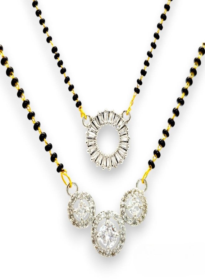 Elleva Mangalsutra for Women Stylish New Combo Black Beads Chain Mangalsutra Set of 2 (Pack of 1) (Style (3)) - Image 1