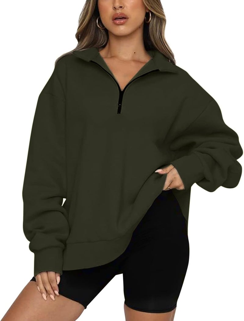 كلاراكو سويت شيرت نسائي واسع بنصف سحاب، سويت شيرت بأكمام طويلة، سويت شيرت بغطاء رأس بسحاب، ملابس للفتيات المراهقات من موضة الألفية الجديدة - Image 1