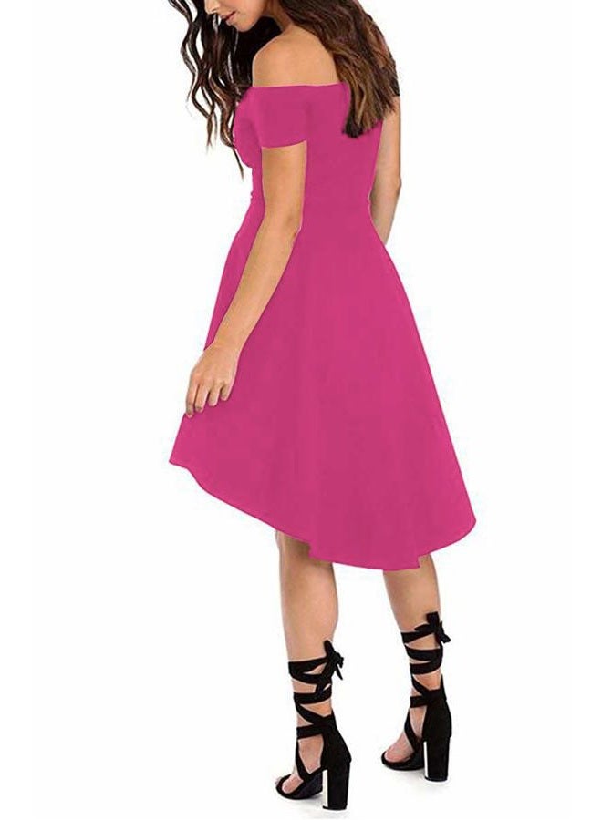 Sarin Mathews Womens Off The Shoulder Short Sleeve High Low Cocktail Skater Dress Rosered L - Image 2