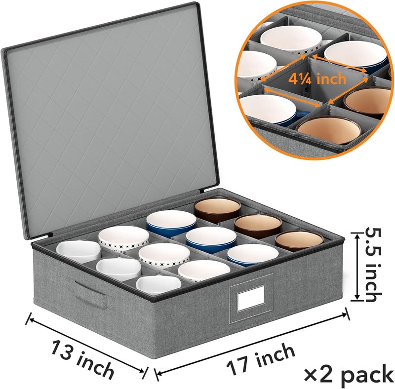 SpaceAid Cup and Mug Storage Organizer 2 Pack China Storage Containers Hard Shell Quilted Cases with Soft Plate Separators Moving Supplies Packing Boxes for 24 Tea Cups or Coffee Mugs Grey - Image 3