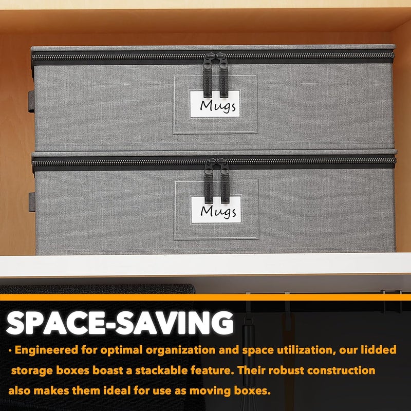 SpaceAid Cup and Mug Storage Organizer 2 Pack China Storage Containers Hard Shell Quilted Cases with Soft Plate Separators Moving Supplies Packing Boxes for 24 Tea Cups or Coffee Mugs Grey - Image 5