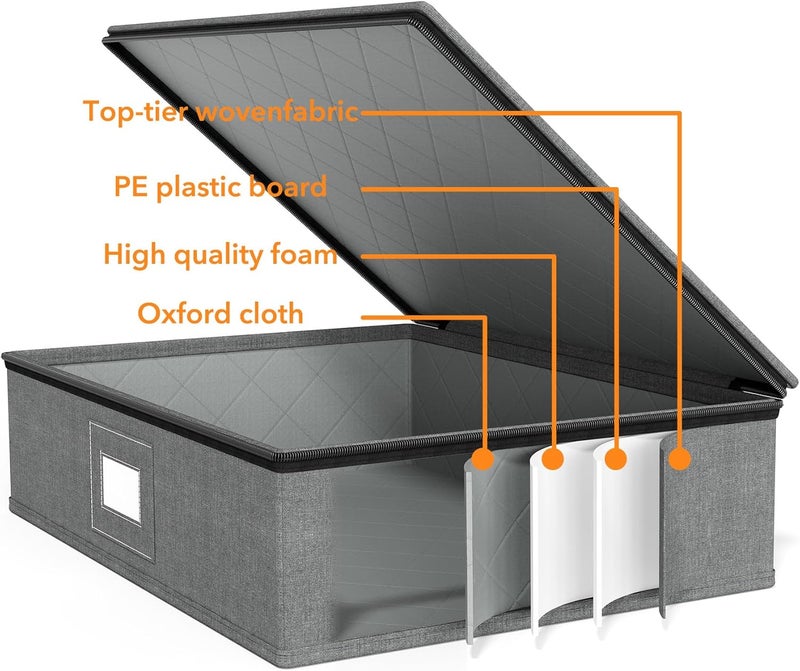 SpaceAid Cup and Mug Storage Organizer 2 Pack China Storage Containers Hard Shell Quilted Cases with Soft Plate Separators Moving Supplies Packing Boxes for 24 Tea Cups or Coffee Mugs Grey - Image 4