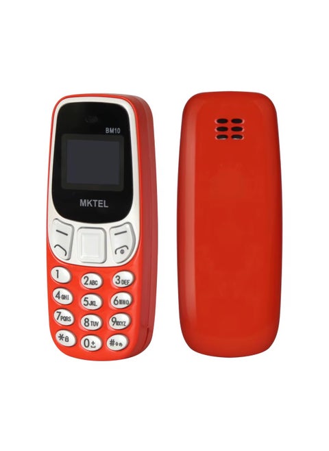 MKTEL BM10 is the smallest mobile phone with a 0.66-inch screen supports two SIM cards or a SIM card and SD memory and has a 380 battery It can be used as a Bluetooth headset Size 68*28*12mm Orange color
