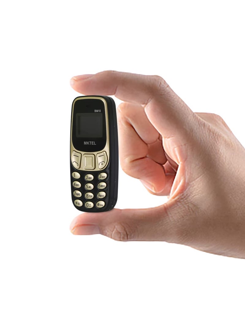 MKTEL BM10 is the smallest mobile phone with a 0.66-inch screen supports two SIM cards or a SIM card and SD memory and has a 380 battery It can be used as a Bluetooth headset Size 68*28*12mm Orange color