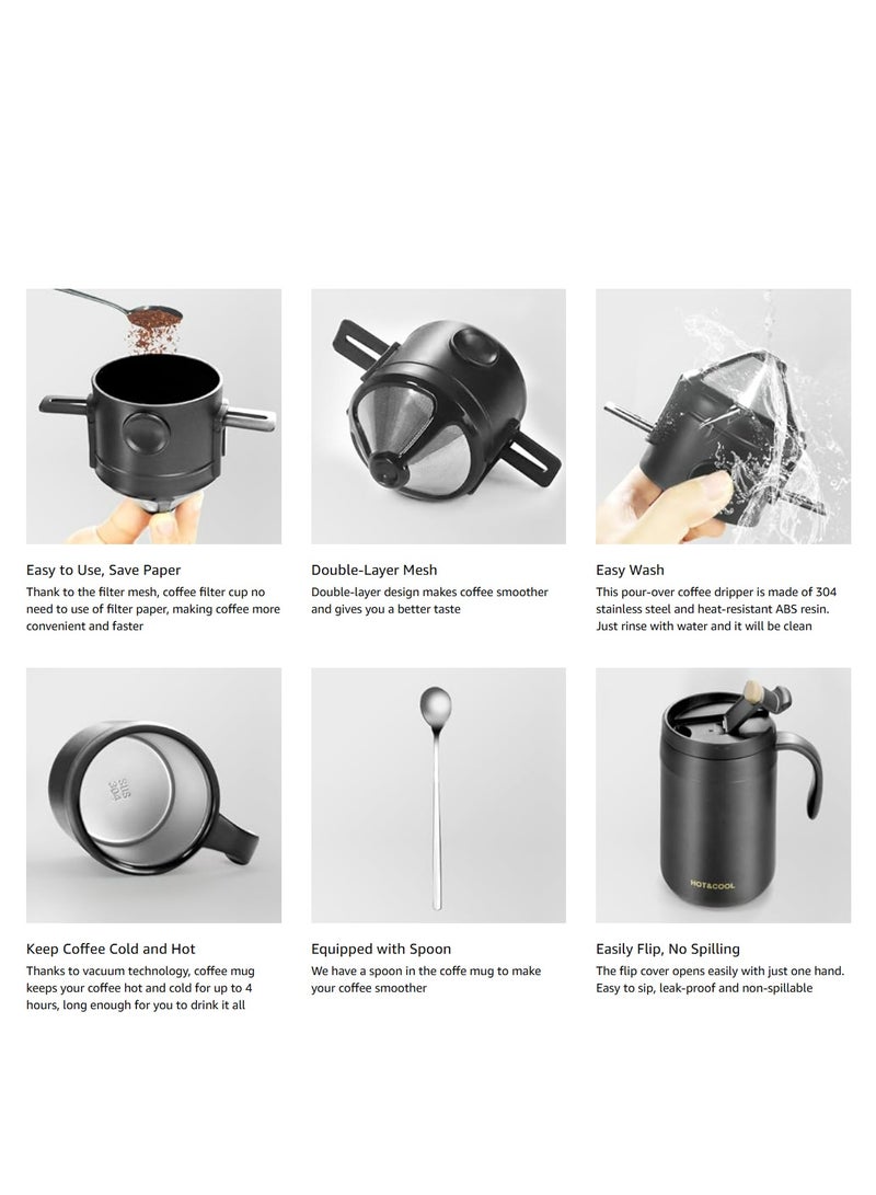 عربست طقم صانعة قهوة بالتقطير اليدوي 500 مل – صانعة قهوة للتخييم والسفر – مجموعة تحضير قهوة محمولة للرحلات، التخييم، المكتب، والتنقل - Image 3