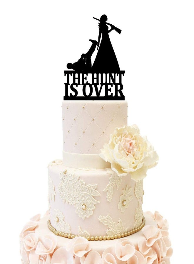 iEventStar Wedding Hunt is Over Cake Topper Hunter Rifle Bride Groom Hunt is Over Dragging Funny Cake Topper (Black) - Image 2