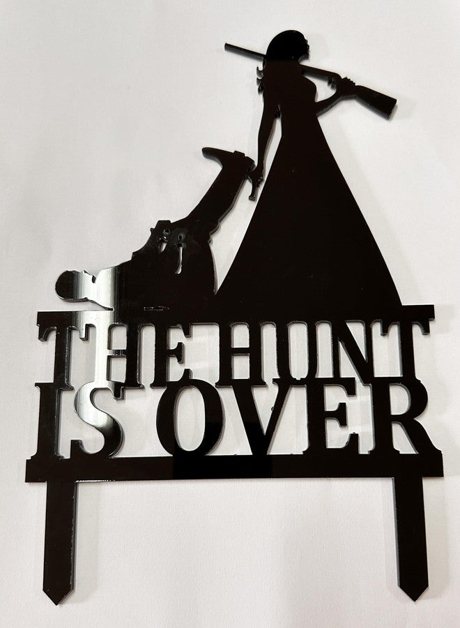 iEventStar Wedding Hunt is Over Cake Topper Hunter Rifle Bride Groom Hunt is Over Dragging Funny Cake Topper (Black) - Image 4