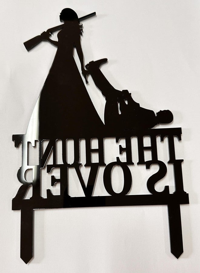 iEventStar Wedding Hunt is Over Cake Topper Hunter Rifle Bride Groom Hunt is Over Dragging Funny Cake Topper (Black) - Image 3