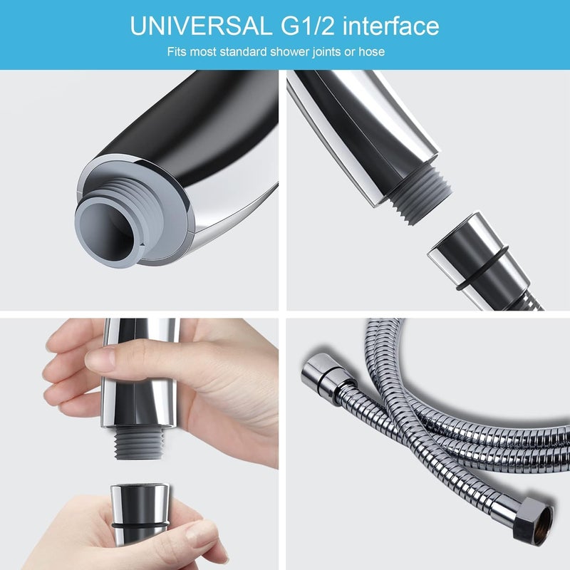 BWDM Hand Shower Rain Shower Pressure Increasing 5-Function Hand Shower Shower Head with 1.5 m Heavy Stainless Steel Metal Hose and & Wall Hook for Bathing and Spa (Chrome Finish) - Image 4
