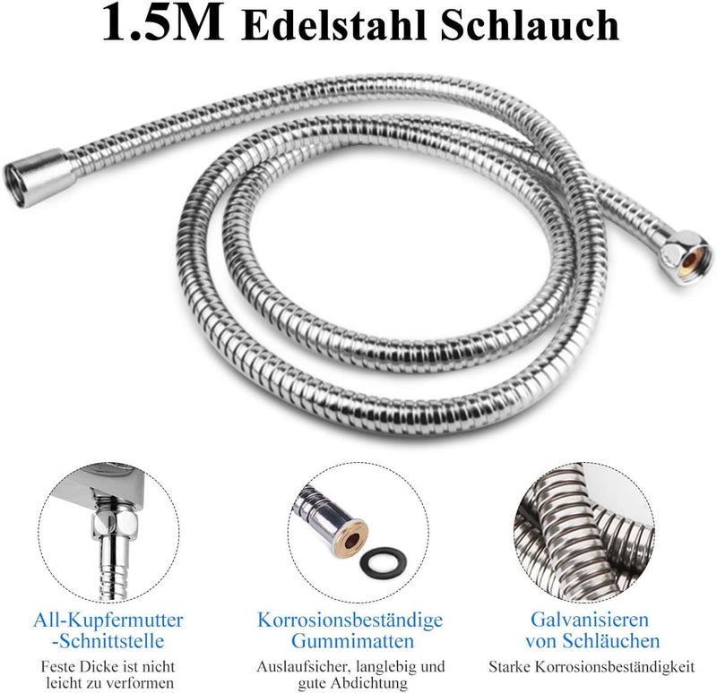 BWDM Hand Shower Rain Shower Pressure Increasing 5-Function Hand Shower Shower Head with 1.5 m Heavy Stainless Steel Metal Hose and & Wall Hook for Bathing and Spa (Chrome Finish) - Image 3