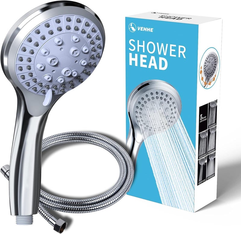 BWDM Hand Shower Rain Shower Pressure Increasing 5-Function Hand Shower Shower Head with 1.5 m Heavy Stainless Steel Metal Hose and & Wall Hook for Bathing and Spa (Chrome Finish) - Image 1