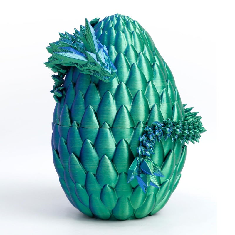 Flavery 3D Printed Dragon Egg - Surprise Egg with 12" Flexible Crystal Dragon Inside, Mythical 3D Printed Gift Toy, Desk Executive Pet, Figurine Decor for Christmas, Birthday, Easter(Green and Blue) - Image 1