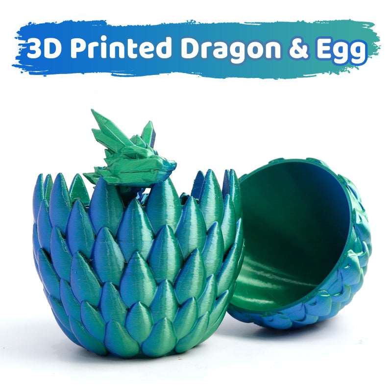 Flavery 3D Printed Dragon Egg - Surprise Egg with 12" Flexible Crystal Dragon Inside, Mythical 3D Printed Gift Toy, Desk Executive Pet, Figurine Decor for Christmas, Birthday, Easter(Green and Blue) - Image 2