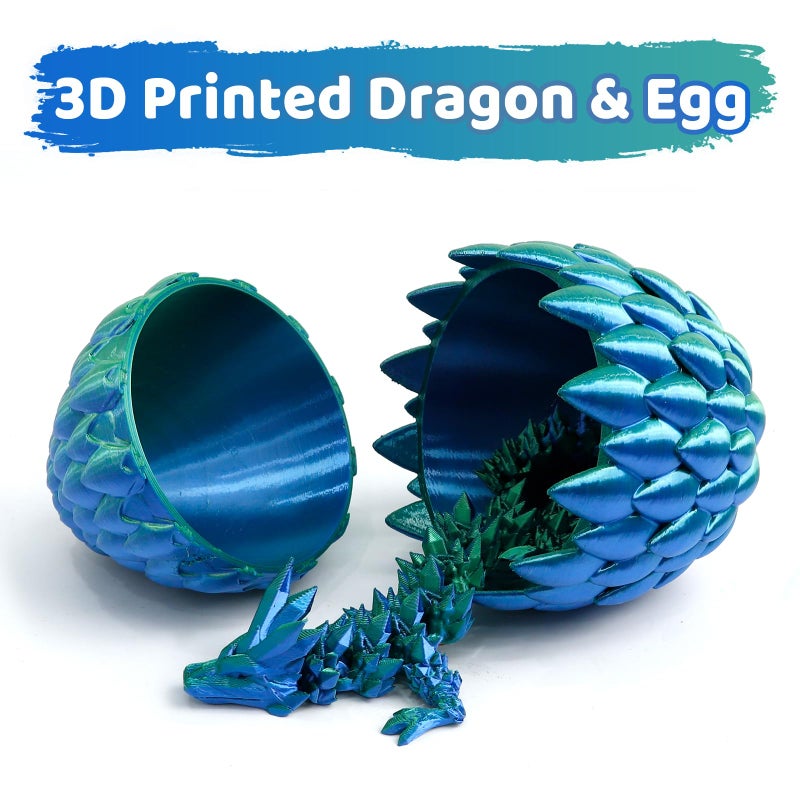 Flavery 3D Printed Dragon Egg - Surprise Egg with 12" Flexible Crystal Dragon Inside, Mythical 3D Printed Gift Toy, Desk Executive Pet, Figurine Decor for Christmas, Birthday, Easter(Green and Blue) - Image 3