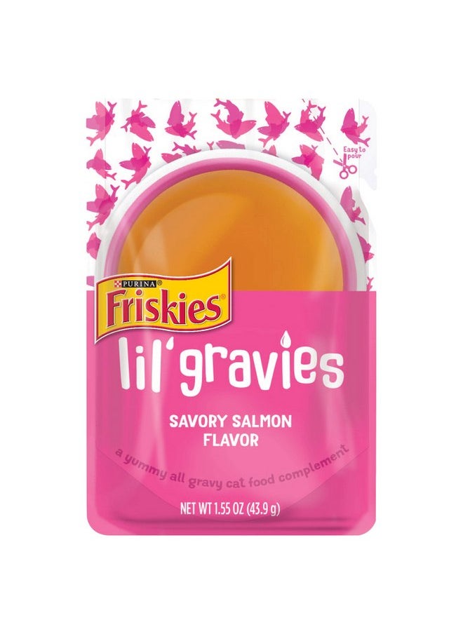 فريسكس طعام القطط Purina Friskies Lil' Gravies Savory Salmon Flavor مكمل غذائي للقطط قابل لللعق - (عبوة من 16 كيسًا) 1.55 أونصة  - Image 1