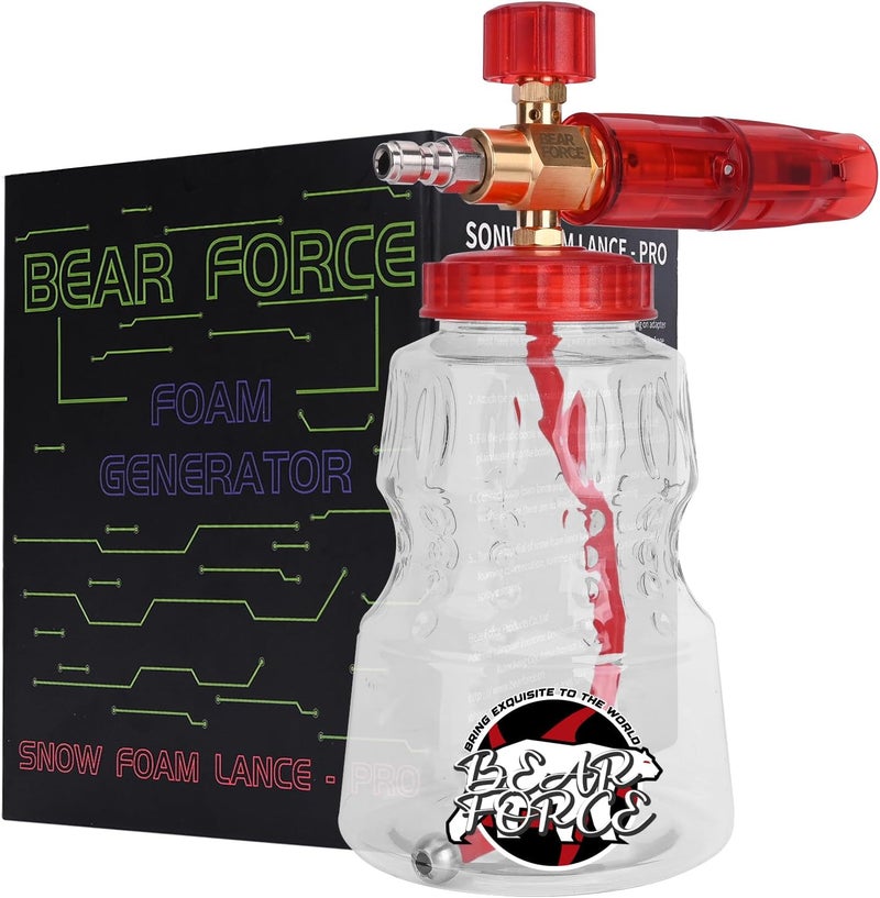 BEAR FORCE Pressure Washer Brass Foam Cannon Foam Generator Snow Foam Lance with 1/4” Quick Connector & 1.25mm & 1.10mm Orifice Nozzle, 360° Adjustable Thicker Snow Foam with 32 oz Soap Car Wash - Image 1