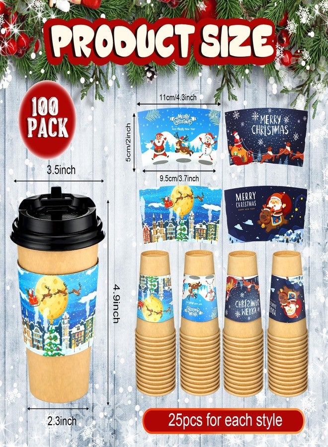Suttmin 300 Pcs Cute Style Christmas Disposable Paper Coffee Cups with Lids and Sleeves, 12 Oz, 100 Cups, 100 Lids, 100 Sleeves, Christmas Themed Design, Hot/Cold Drinks, Party, Home, Adults & Kids - Image 2