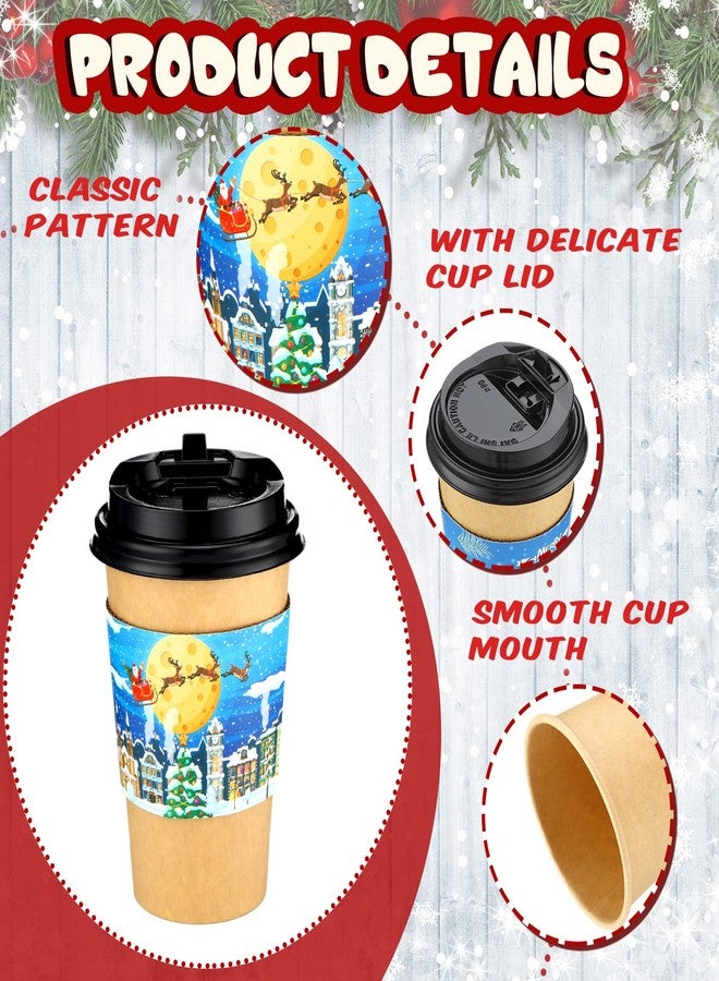 Suttmin 300 Pcs Cute Style Christmas Disposable Paper Coffee Cups with Lids and Sleeves, 12 Oz, 100 Cups, 100 Lids, 100 Sleeves, Christmas Themed Design, Hot/Cold Drinks, Party, Home, Adults & Kids - Image 3