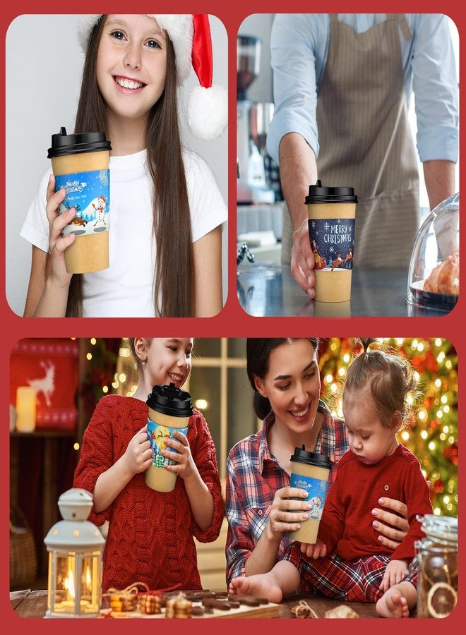 Suttmin 300 Pcs Cute Style Christmas Disposable Paper Coffee Cups with Lids and Sleeves, 12 Oz, 100 Cups, 100 Lids, 100 Sleeves, Christmas Themed Design, Hot/Cold Drinks, Party, Home, Adults & Kids - Image 4