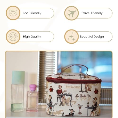 Signare Tapestry Tapestry Toiletry Bag Makeup Organizer bag for Women with Fashion Lady Rendevouz Design (TOIL-RDV) - Image 5