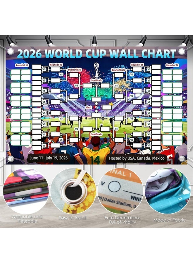 SODANEED World Cup Wall Chart 2026 Poster, 180X110CM Schedule Poster 2026 World Soccer Game Wall Chart Poster No Crease World Cup Soccer Calendar Football Tournament Schedule Home Bar Party Decorations - Image 3