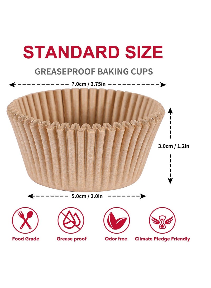 Caperci Standard Cupcake Muffin Liners for Baking 300 Pcs - Odorless Greaseproof Paper Muffin Baking Cups for Wedding Birthday Party Baby Shower Festivals (Natural) - Image 2