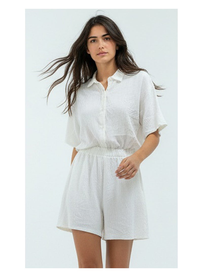 RAVIN White Crinkle Textured Relaxed Playsuit - Image 2