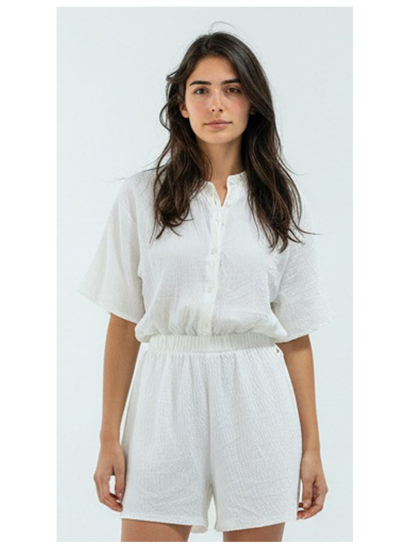 RAVIN White Crinkle Textured Relaxed Playsuit - Image 4