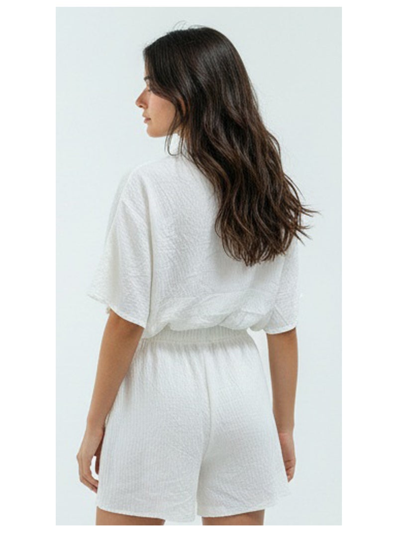 RAVIN White Crinkle Textured Relaxed Playsuit - Image 3