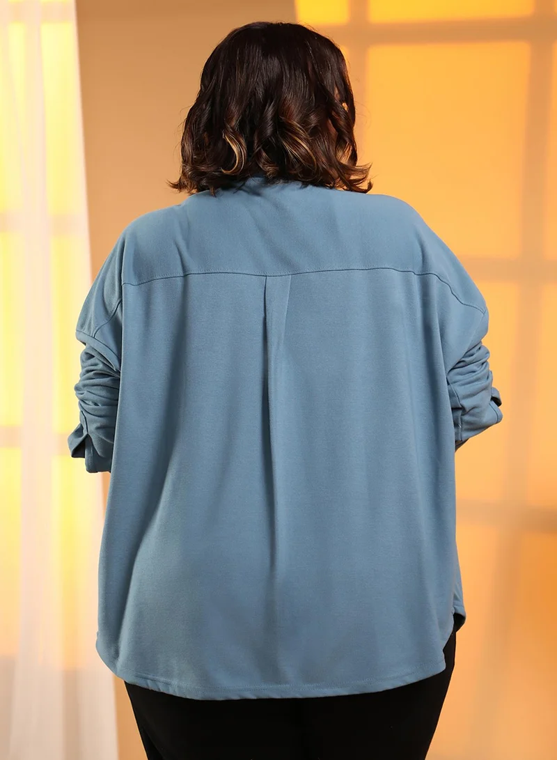 Instafab Plus Women's Azure Blue Solid Oversized Shirt