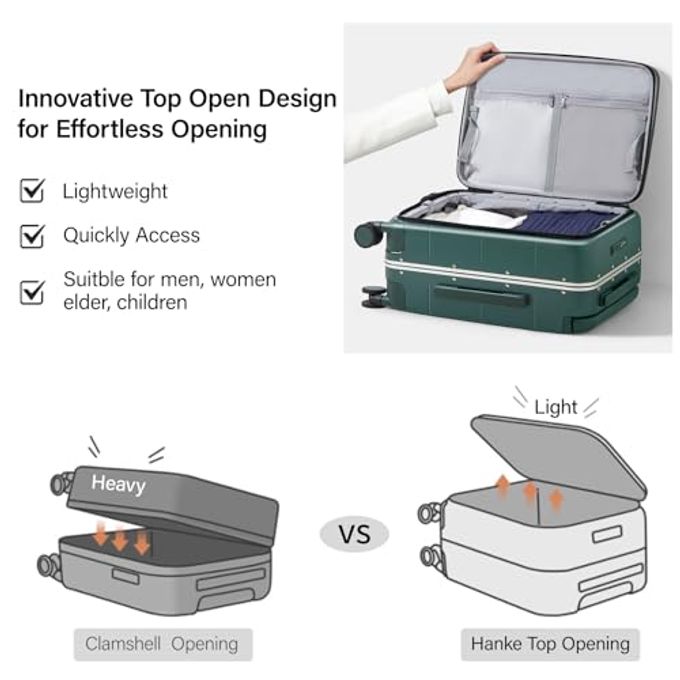 Hanke Top Opening 24 Inch Luggage With Spinner Wheels, Aluminum Frame All-Pc Hard Shell Medium Suitcase, Trunk Wide Handle Luggage For Travel, Tsa Checked-Medium(Blackish Green, 69L) - Image 5