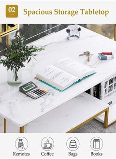 NKX Living Room Coffee Table with Marble Design and Tempered Glass  - Image 2