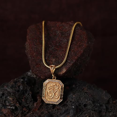Divine Hindu Gold Plated Om Pendant Chain Necklace | Lightweight & Durable | Spiritual Religious Jewellery | For Men & Women | Length: 12.8 Inches (Plain) - Image 5