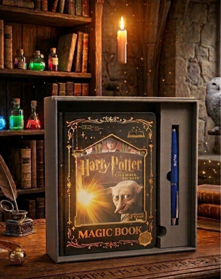 هاري بوتر طقم دفتر سحري بتصميم دوبي مع قلم أزرق وعلبة هدايا أنيقة  أ طقم من 3 قطع HP-Dobby - Image 1