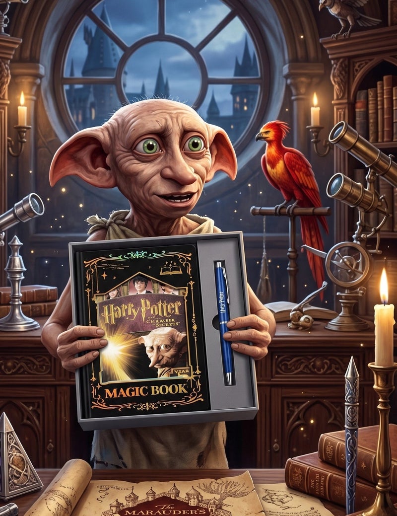 هاري بوتر طقم دفتر سحري بتصميم دوبي مع قلم أزرق وعلبة هدايا أنيقة  أ طقم من 3 قطع HP-Dobby - Image 2