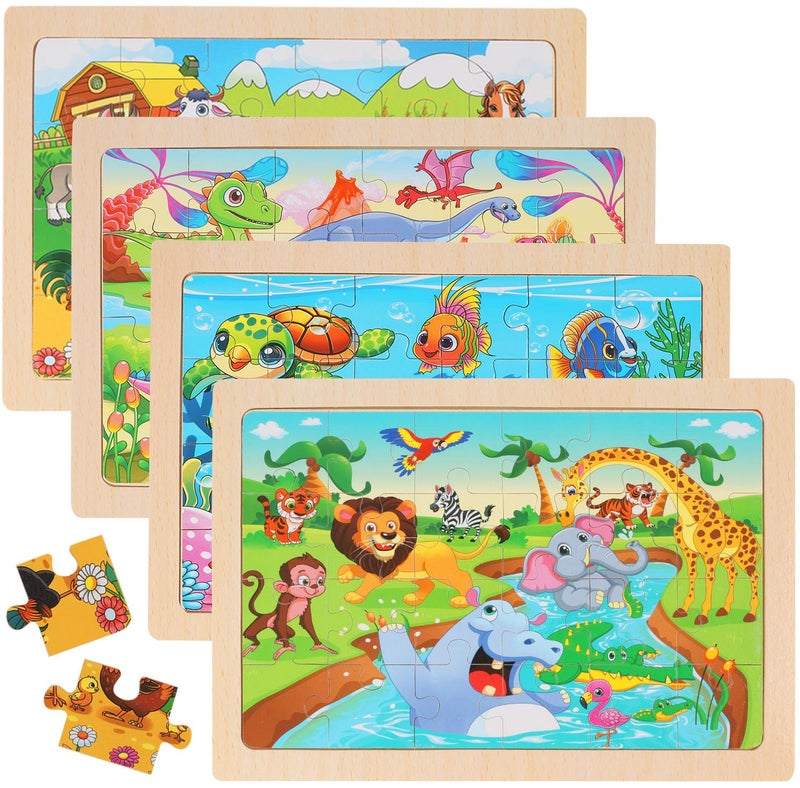 OSBOO Wooden Puzzles for Kids Ages 46 24 Piece Animal Dinosaur Marine Farm Jigsaw Puzzles 4 Packs Preschool Toddlers Learning Activity Puzzles Toys for Boys Girls 3 4 5 6 Years Old - Image 3
