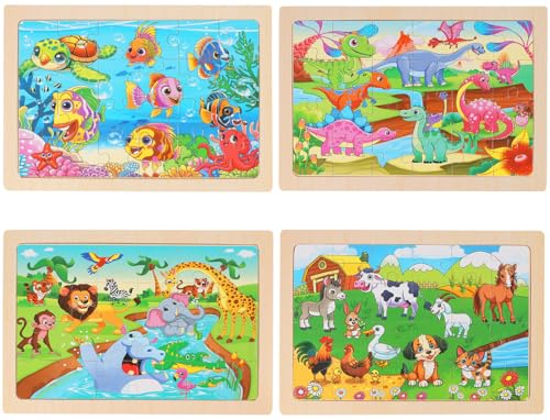 OSBOO Wooden Puzzles for Kids Ages 46 24 Piece Animal Dinosaur Marine Farm Jigsaw Puzzles 4 Packs Preschool Toddlers Learning Activity Puzzles Toys for Boys Girls 3 4 5 6 Years Old - Image 5