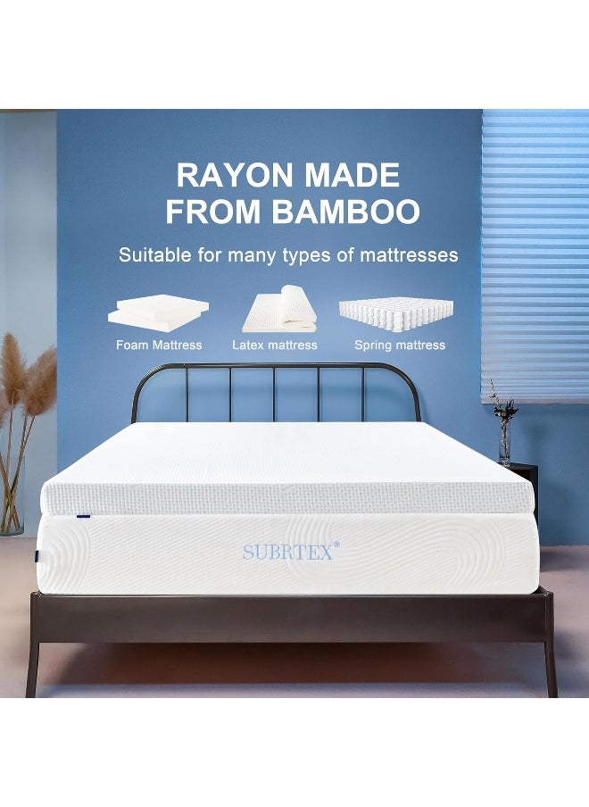 subrtex Inch Inch Bedding Topper Cover Removable Cool Mattress Protectors Washable with Adjustable Straps Anti-Slipping Meshing Backing Bamboo Fabric with Zipper Queen MTC340  - Image 3