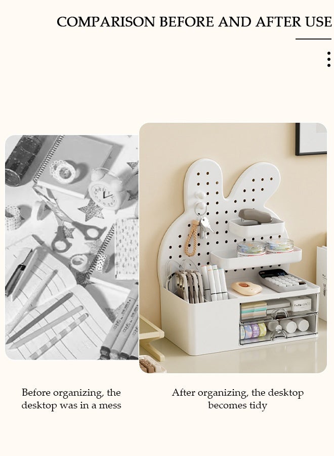 DUNISO Desktop Storage Organizer with Drawers, Hole Board Drawer Storage Box,Stand Organizer with Pegboard Hooks, Multifunctional Pen Holder Desk Tidy Organizer for Office Supplies and Home - Image 4