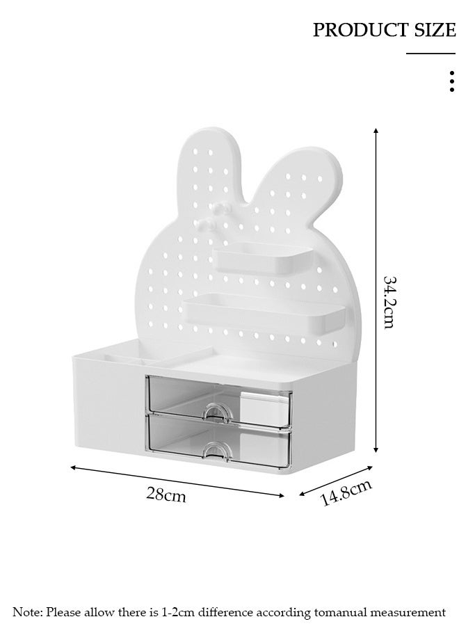 DUNISO Desktop Storage Organizer with Drawers, Hole Board Drawer Storage Box,Stand Organizer with Pegboard Hooks, Multifunctional Pen Holder Desk Tidy Organizer for Office Supplies and Home - Image 2