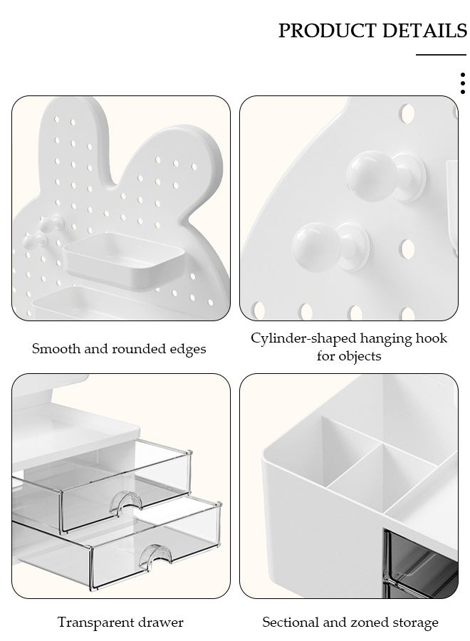 DUNISO Desktop Storage Organizer with Drawers, Hole Board Drawer Storage Box,Stand Organizer with Pegboard Hooks, Multifunctional Pen Holder Desk Tidy Organizer for Office Supplies and Home - Image 3