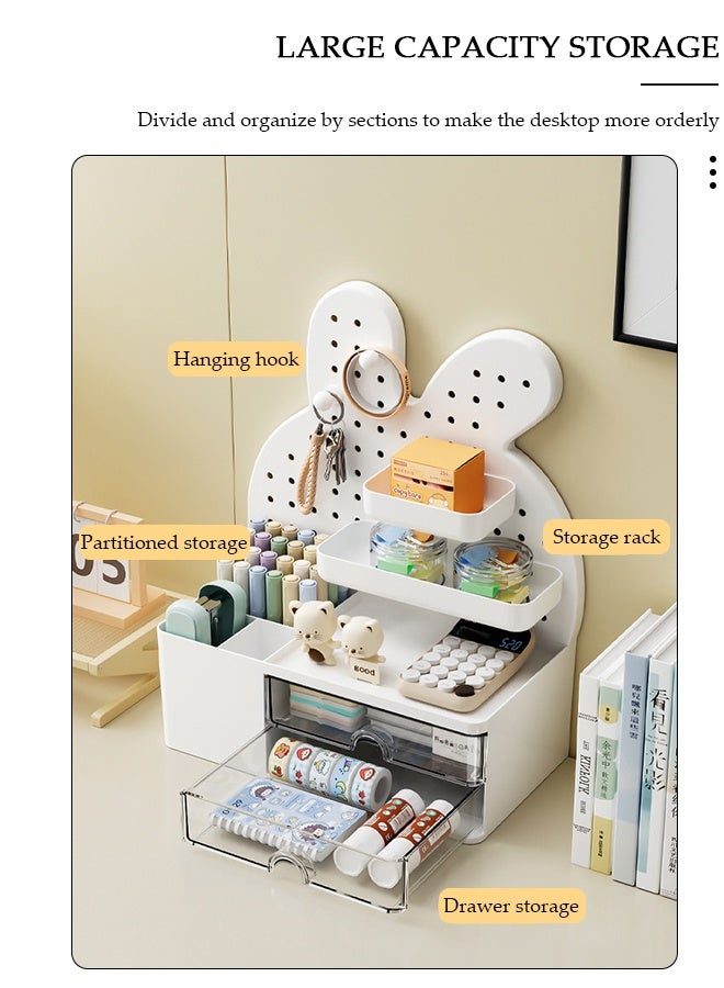 DUNISO Desktop Storage Organizer with Drawers, Hole Board Drawer Storage Box,Stand Organizer with Pegboard Hooks, Multifunctional Pen Holder Desk Tidy Organizer for Office Supplies and Home - Image 5