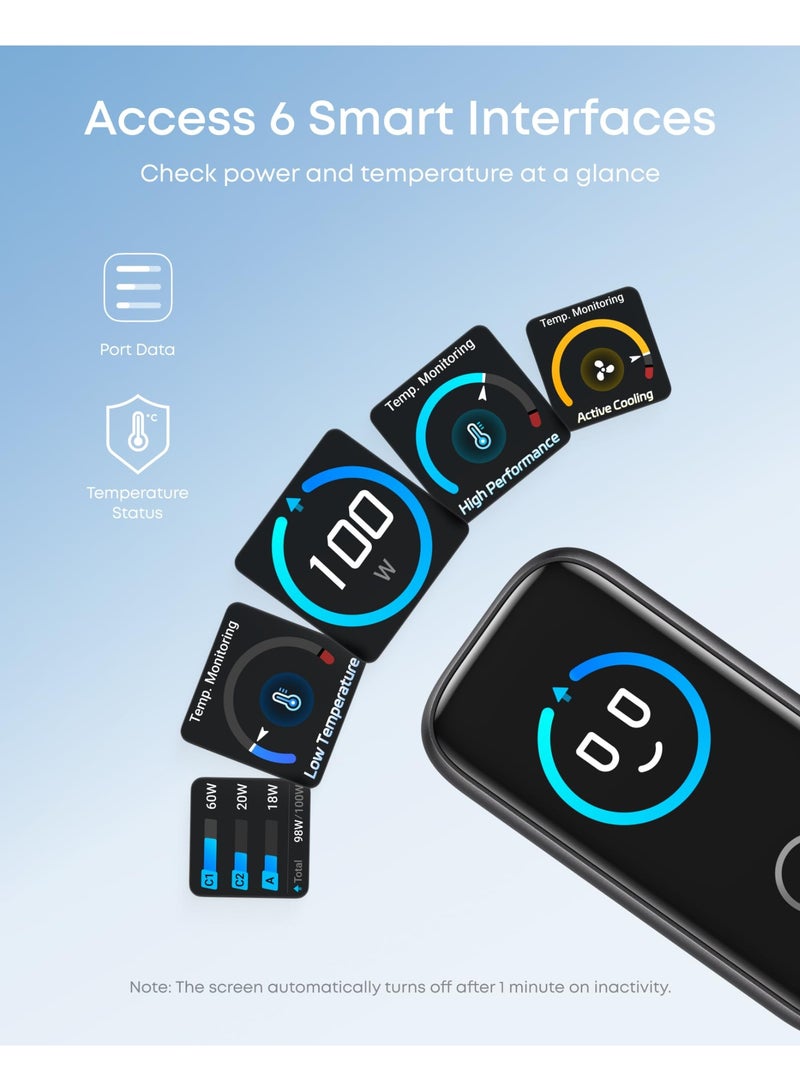 Anker Charger, 100W Max USB C Charger, 3-Port GaN and Ultra-Compact Wall Adapter, Smart Display and Touch Control, For MacBook, iPad, iPh - Image 3