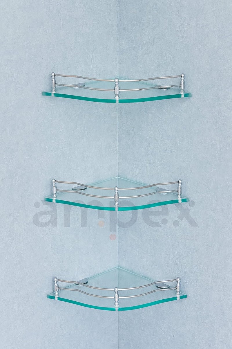 AMPEX Flower Glass Corner Shelf for Bathroom and Kitchen AccesoriesWall ShelfStorage ShelfShelvesWall Mount Stand for Home Decore 9x9 Inches Flower Glass Corner ShelfPack of 3 - Image 3