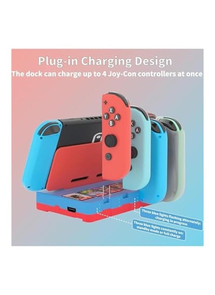 PROMASS 4K HDMI Switch Dock with Joycon Charger, Charging Stand for Nintendo Switch with 6 Game Slots (Red-Blue)  - Image 2