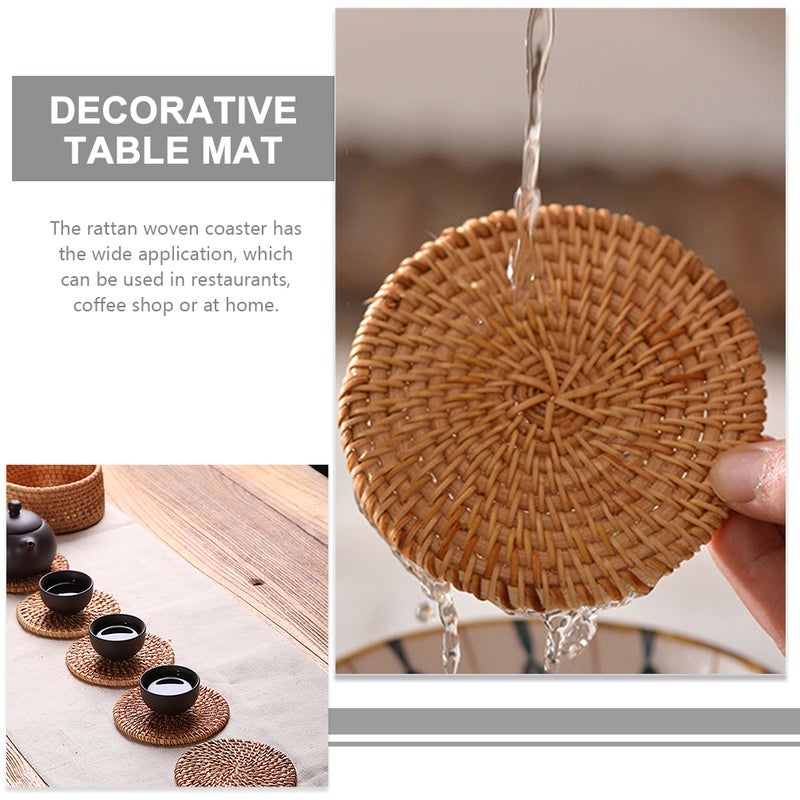 5Pcs Rattan Cup Weave Placemat Round Rattan Tablemats Heat Insulation - Image 2