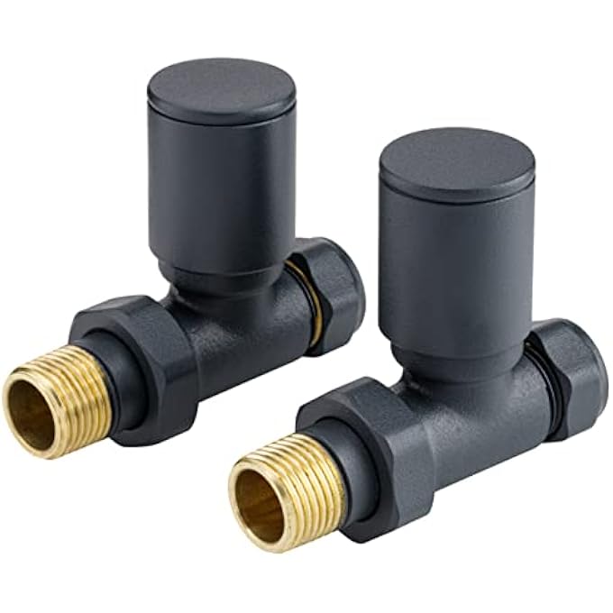 GREY RADIATOR VALVES - ANTHRACITE RADIATOR VALVES, GREY TOWEL RADIATOR VALVES, STRAIGHT TOWEL RADIATOR VALVES - ANTHRACITE RADIATOR VALVES STRAIGHT HEATED TOWEL RAIL RADIATOR VALVES - 15MM - Image 1
