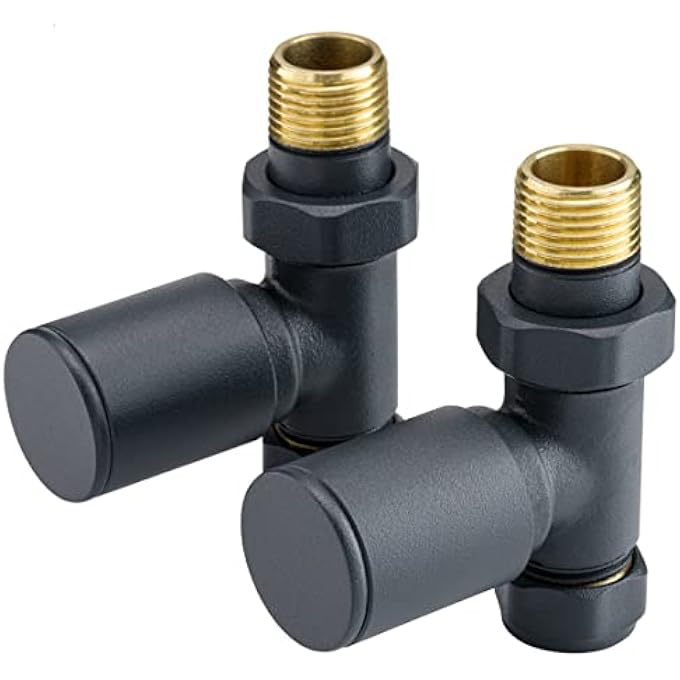 GREY RADIATOR VALVES - ANTHRACITE RADIATOR VALVES, GREY TOWEL RADIATOR VALVES, STRAIGHT TOWEL RADIATOR VALVES - ANTHRACITE RADIATOR VALVES STRAIGHT HEATED TOWEL RAIL RADIATOR VALVES - 15MM - Image 3