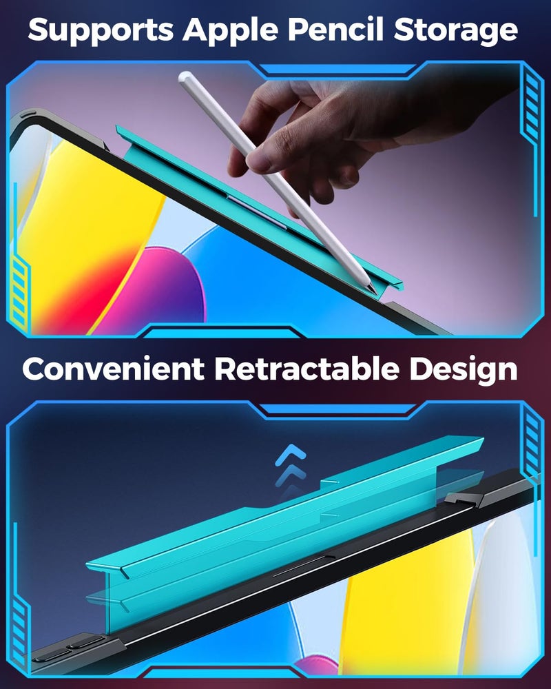 TSQQST Clear Wireless Keyboard Case for iPad (A16) 11th Generation 11-inch 2025/ iPad 10th Generation 10.9-inch 2022 with Pencil Holder & Multi-Touch Trackpad, 7-Color Backlit, 360 Rotatable, Blue - Image 3